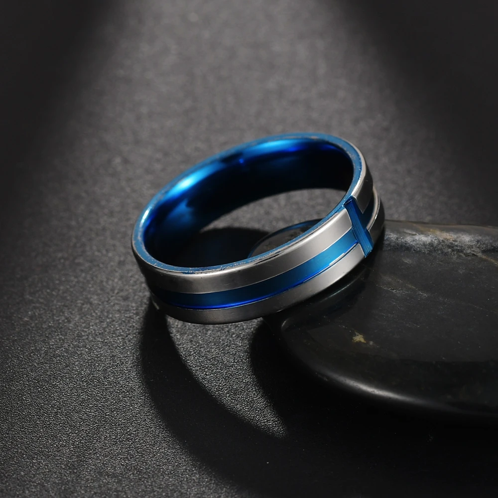 Кольца из нержавеющей стали с синей линией для мужчин свадебные брендовые кольца