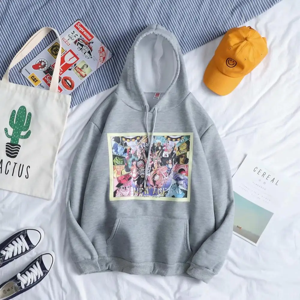 

One Piece sweater men's hooded Korean version of the trend of loose autumn and winter plus velvet hip-hop tide brand wild jacket