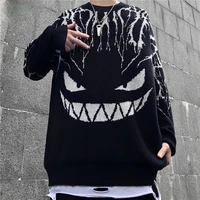 harajuku black sweater women men lightning devil knitted jumper oversize pullover hip hop streetwear 2021 autumn sweaters tops