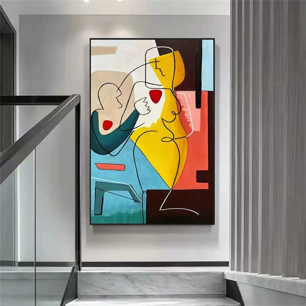 

Hand-painted oil painting abstract retro style simple character study restaurant decoration painting American style