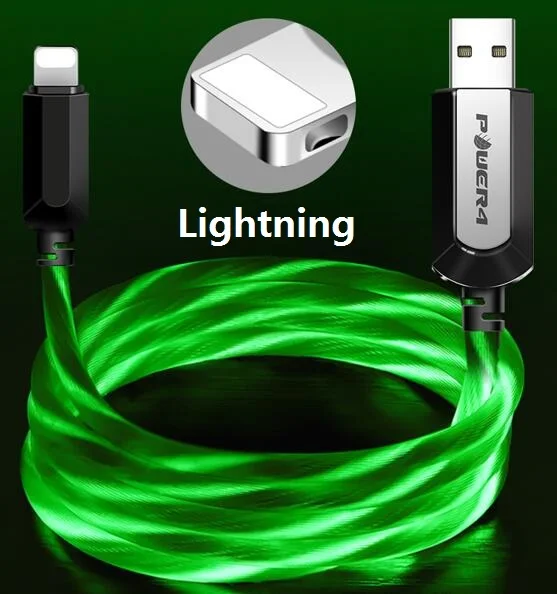 Lightning-Green Power4 с подсветкой USB кабель для микро три разъема дополнительно для Lightining кабель светящийся/микро USB-C кабели - Цвет: Lightning-Green