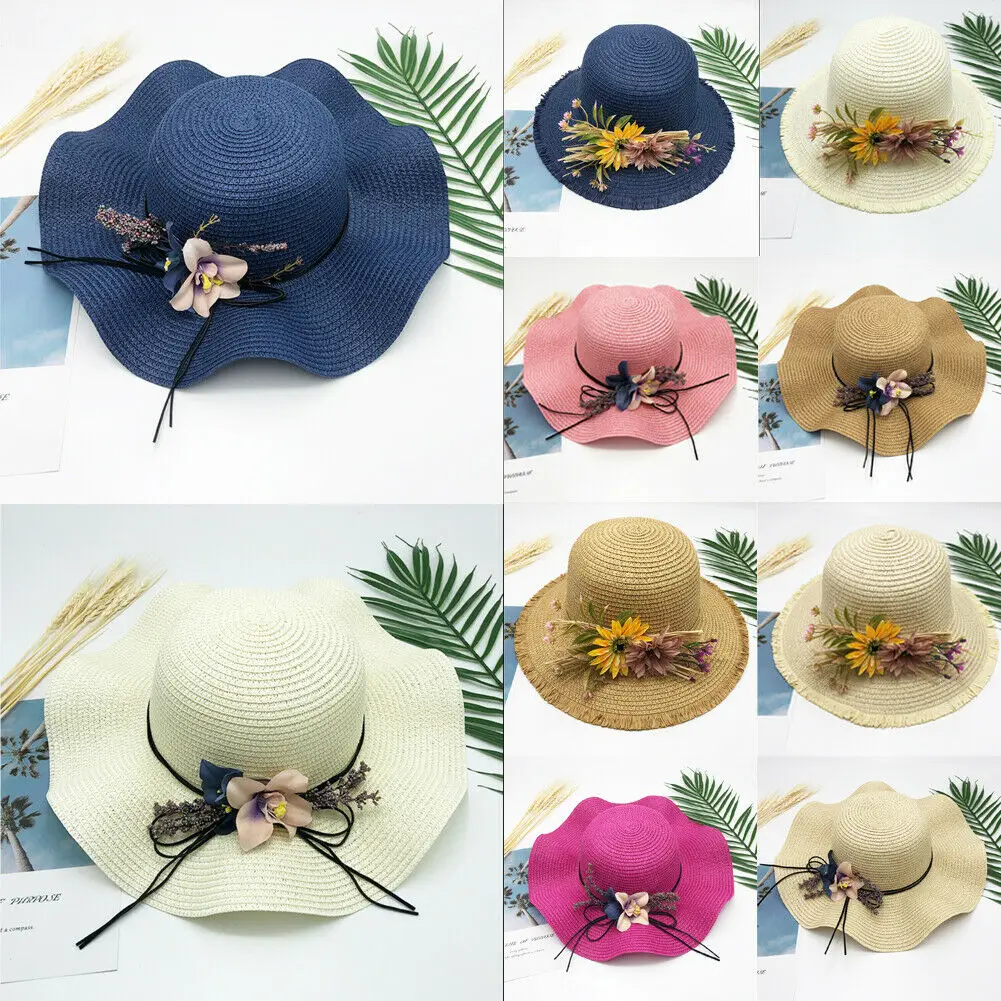 Brand Soft Floppy Hat Sun Summer Straw Beach Cap Women And Kid Girls Flower Decor Fashion Hats | Детская одежда и обувь