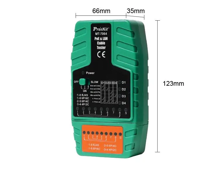 Тестер кабеля Pro'sKit 2 в 1 MT-7064 PoE и LAN для тестера RJ11/RJ12/RJ45 PoE-IEEE 802 3 af/at standard Midspan/Endspan |