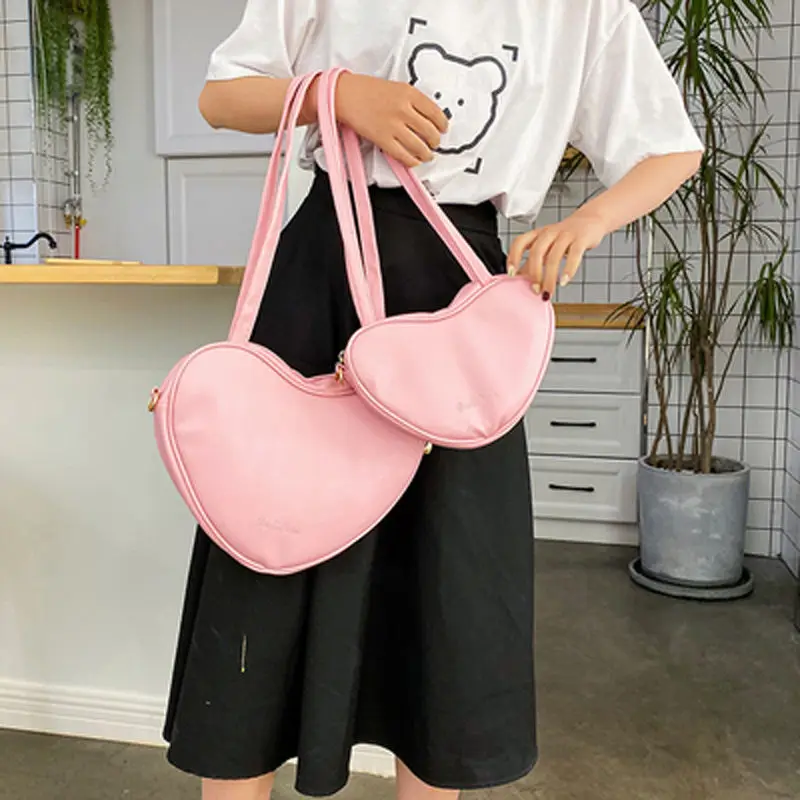 New Design Girls Cute Love Heart Shape Tote Handbags PU Leather Candy Colour Lovely Ladies Shoulder Bags High Quality Bag | Багаж и сумки