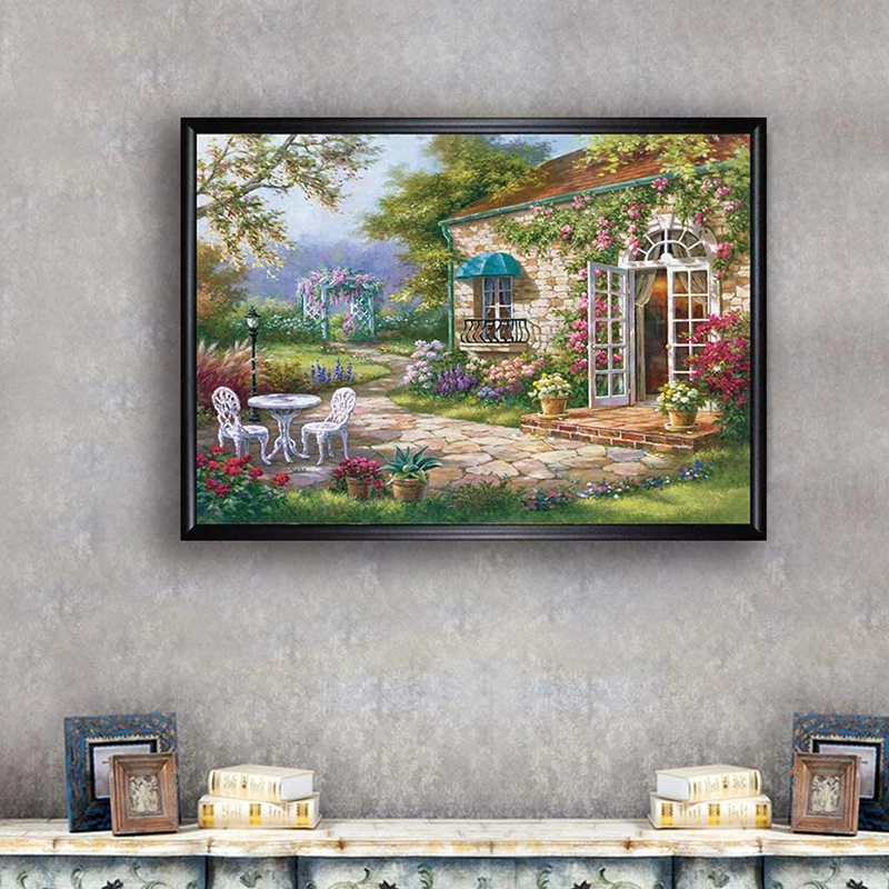 

30*40CM Full Diamond Diy Painting House Flower Lanscape Living Room Paste Diamond Cross Stitch for Home Wall Decoration