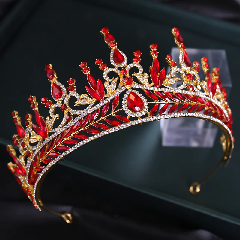 Forseven Fashion Crystal Golden Red Baroque Bridal Crown Wedding Accessories Ladies Party Headdress Bride | Украшения и