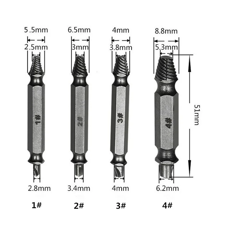

Broken Damaged Bolt Kit Extractor Easy Wish | 4PCS Tool Drill Stud Screw S2 Remover Bits Out
