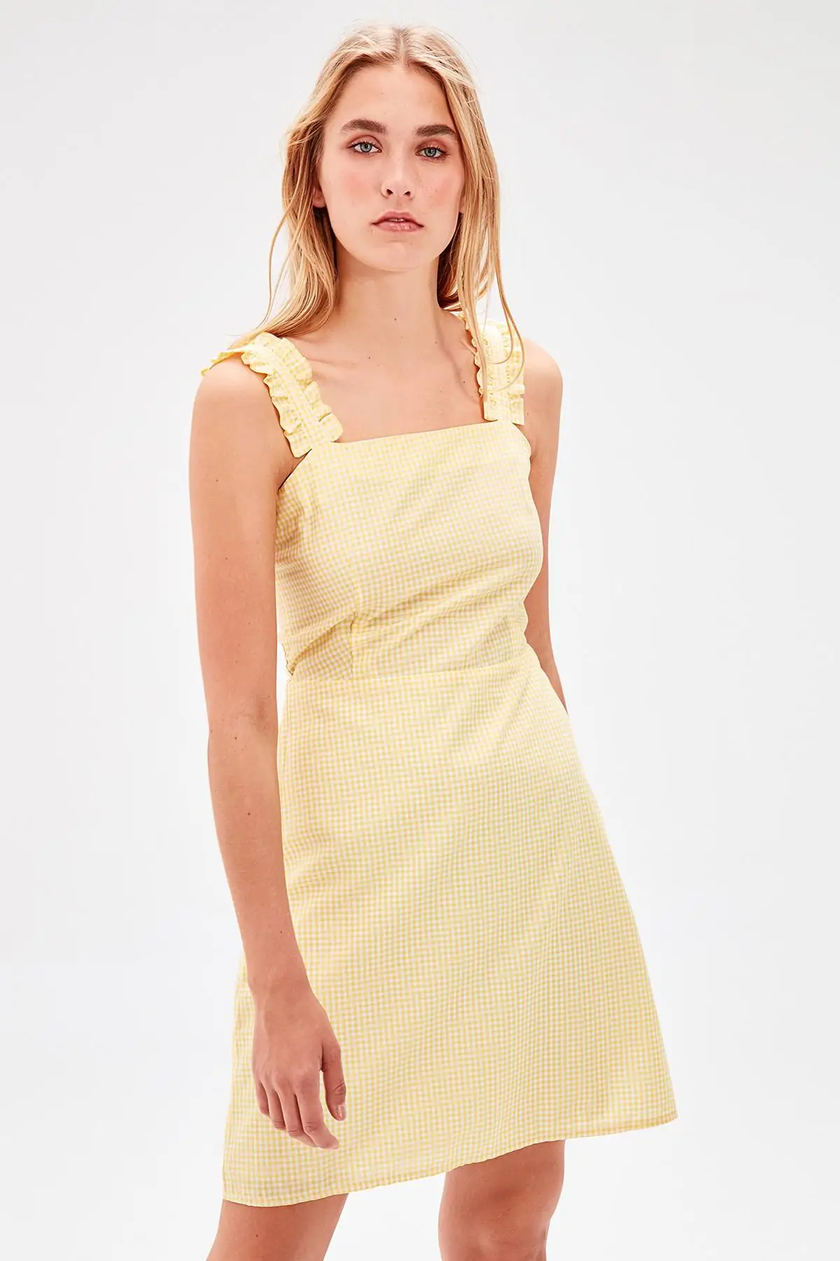 Желтое платье в клетчатом стиле TWOSS19EL0513|Женские платья| |