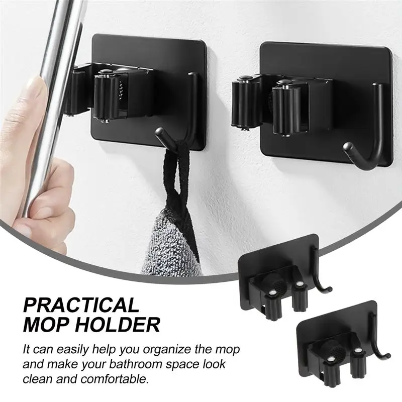 

2pcs Self-Adhesive Rustproof Broom Holder Wall Without Mop Holder with Hook