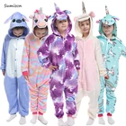 Пижама-кигуруми в виде единорога, детские пижамы, панда, кошка для девочек и мальчиков, пижама в виде единорога для 4, 6, 8, 10, 12 лет, костюм единорога