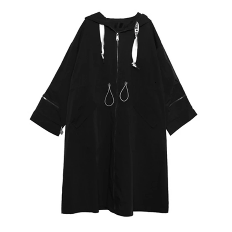 CHICEVER Korean Casual Women's Windbreaker Hooded Long Sleeve Drawstring Oversized Loose Jacket Female Autumn Winter 2019 New | Женская