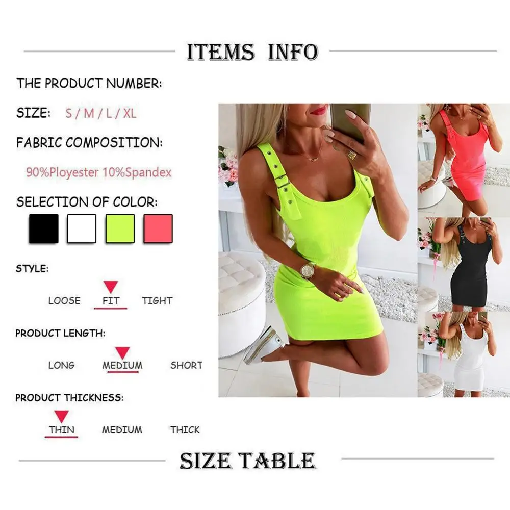

Sexy Bodycon Mini Dress Summer New U-Neck Solid Color Sling Dress Fashion Slim Knitted Sleeveless Women's Dresses
