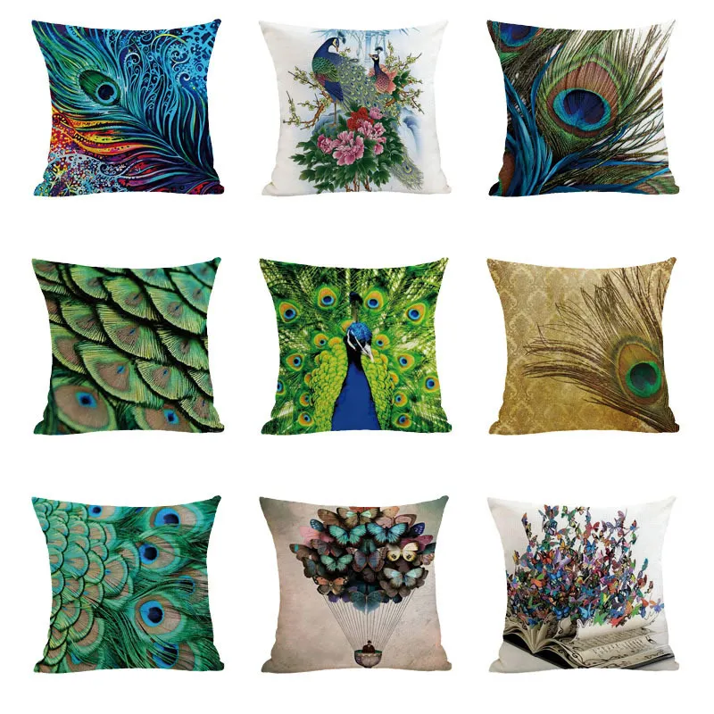 

Home Pillow Decoration Art Design Peacock Feather Printed Cushion Decorative Throw Pillow Cover Decorativas Para Sofa 45*45cm