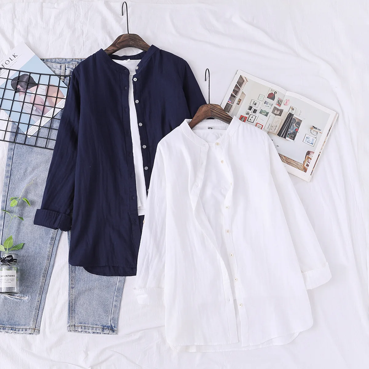 Повседневные хлопковые рубашки для женщин весна 2020 длинный рукав воротник