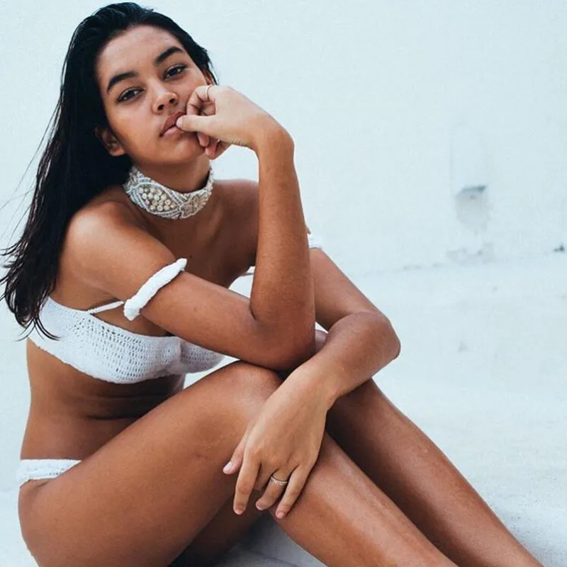 Ручная вязка эластичный облегающий комплект бикини пляжные купальники