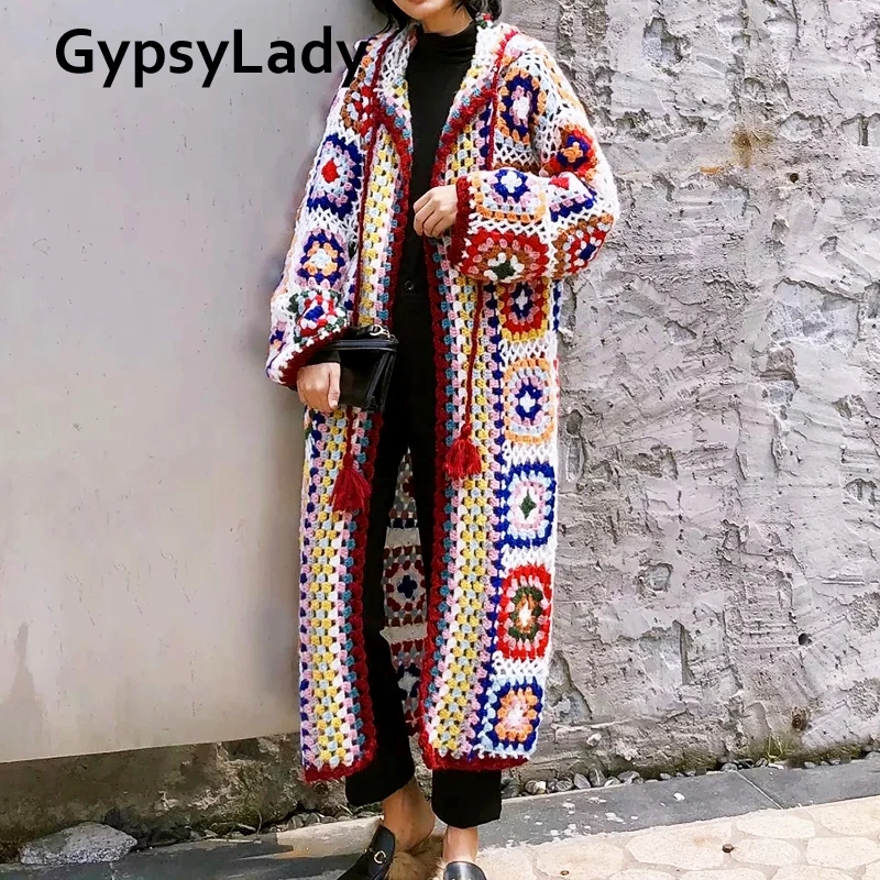 Вязаный свитер ручной работы GypsyLady длинный кардиган в стиле хиппи бохо мохеровая