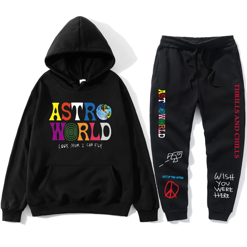 

TRAVIS SCOTT ASTROWORLD HOODIES Letters Print Sweatshirt+Sweatpant men's Pullover Sweatshirt Hoodie Sports Pants tracksuit men
