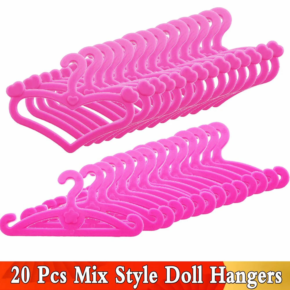 

20 Pcs /Lot Pink Mix Style Dolls Hangers Dress Clothes Holder Cute Accessories For Barbie Doll 12'' Pretend Play Girls Toys