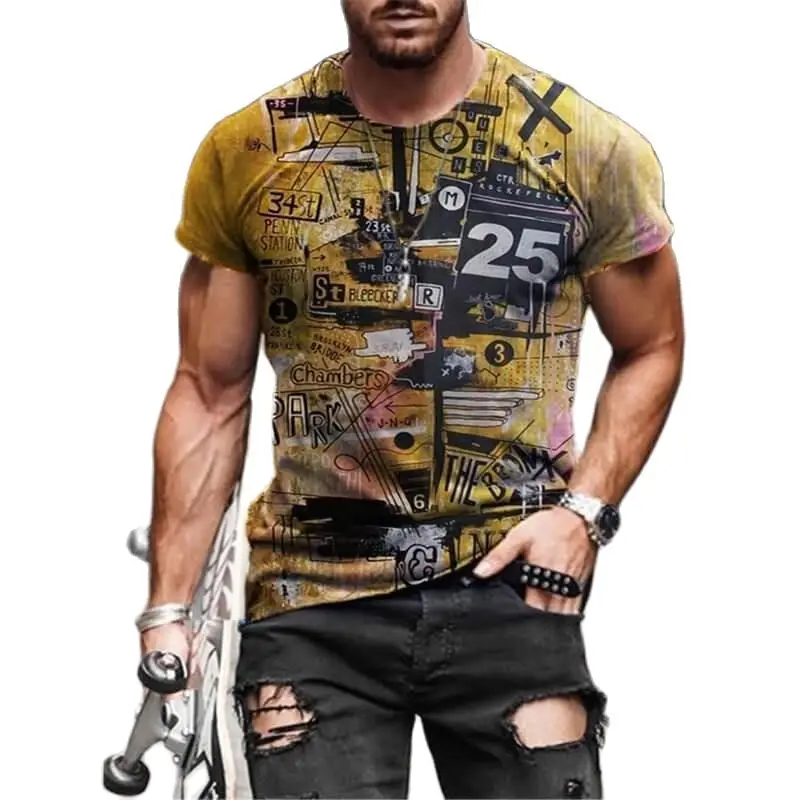 

2021 Summer New European And American Trend Fashion Men's T-shirts Clothes 3D Street Fashion Oversize Short-Sleeved Shirt