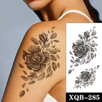 realistic sketch flowers waterproof temporary tattoo sticker black rose leaves fake tattoos flash tatoos arm body art for women