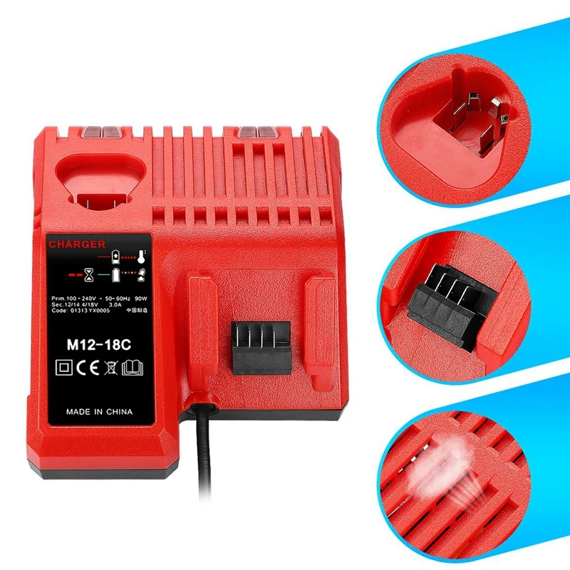 

M12 & M18 Rapid Replacement Charger M12-18Fc 12V&18V Xc Lithium Ion Charger For Milwaukee Xc Battery(Eu Plug)