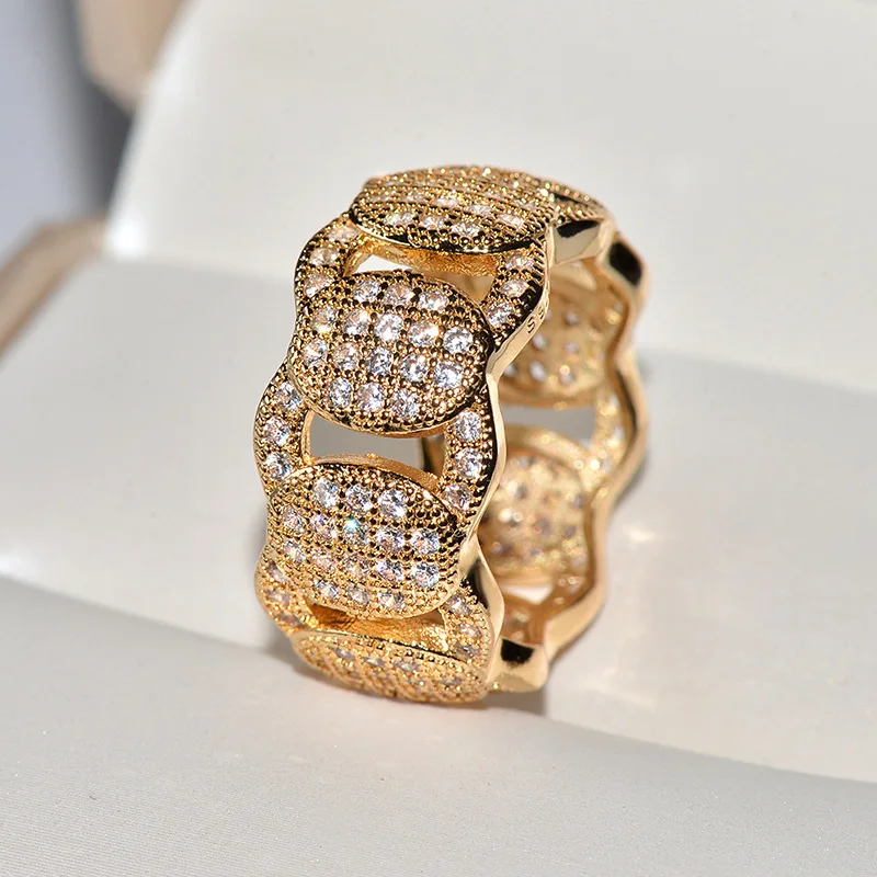 

real 18k white/yellow rose Rings for Women Dazzling full diamond Graceful Lady Accessories Party Fine Girl Gift Trendy Jewelry