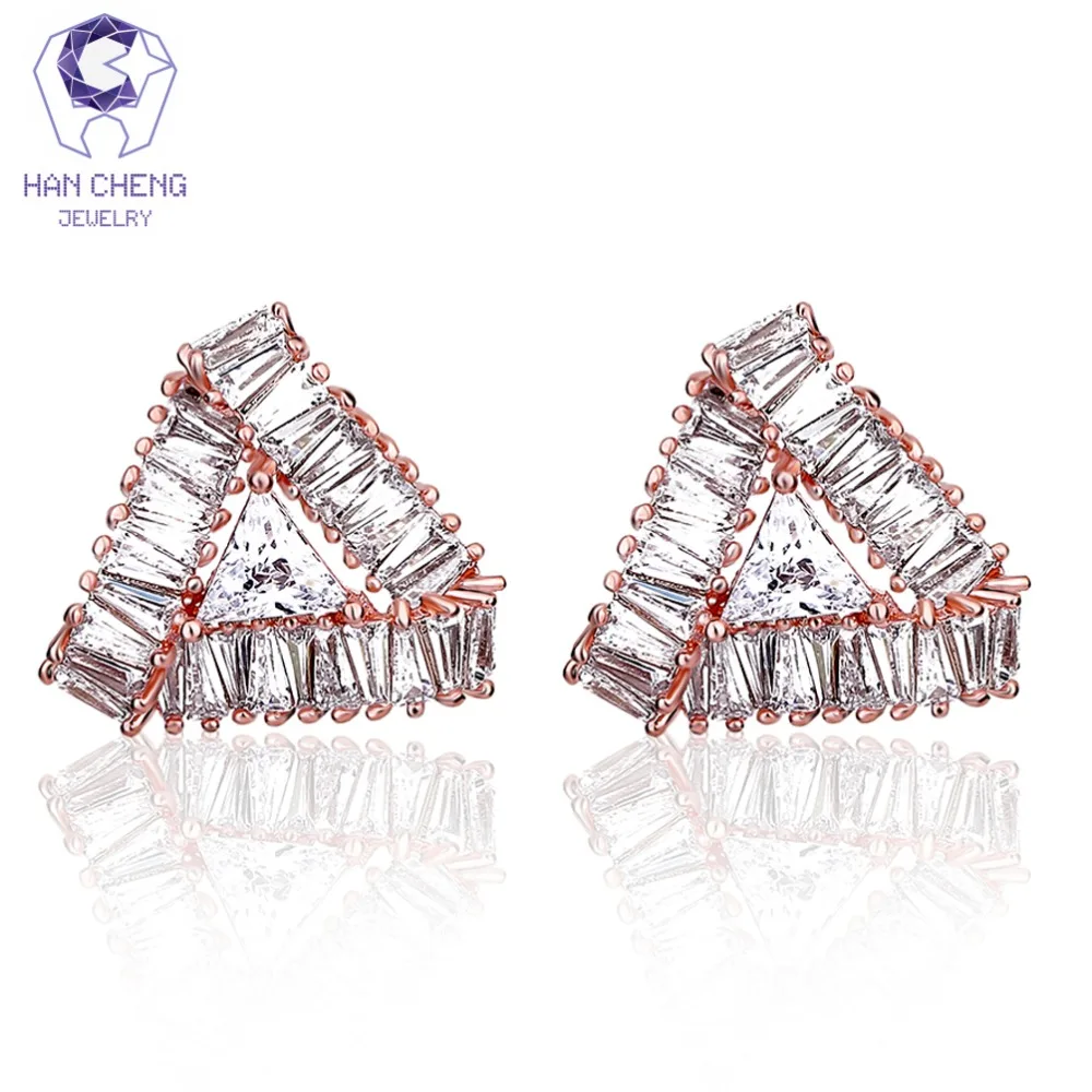HanCheng новые модные треугольные полые медные гвозди CZ Циркон драгоценный камень