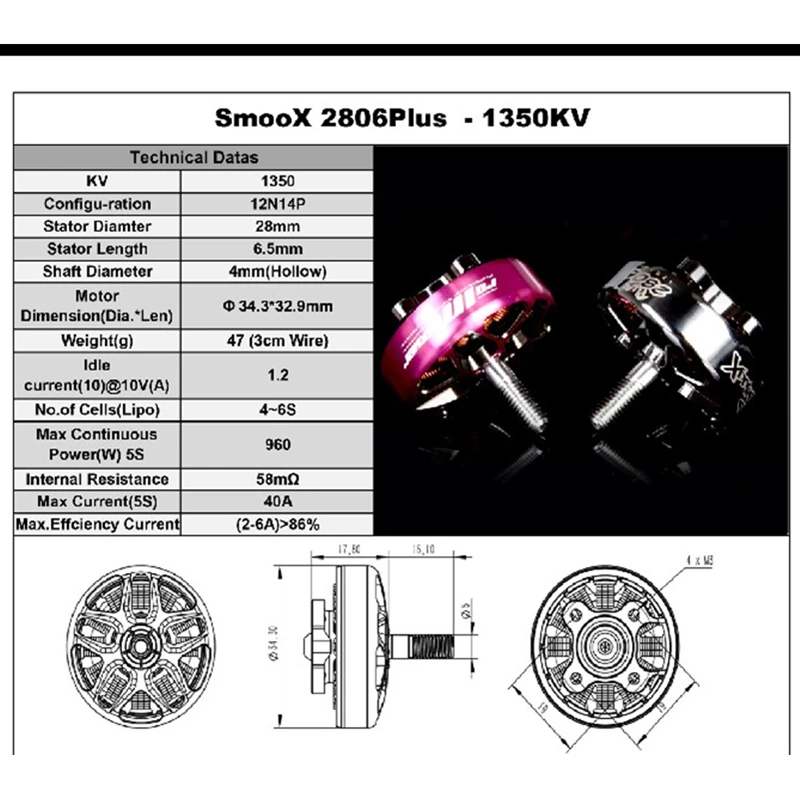 Бесщеточный двигатель RCinpower SmooX 2806 plus 1350kv 1750kv подходит для 7 дюймовых весла