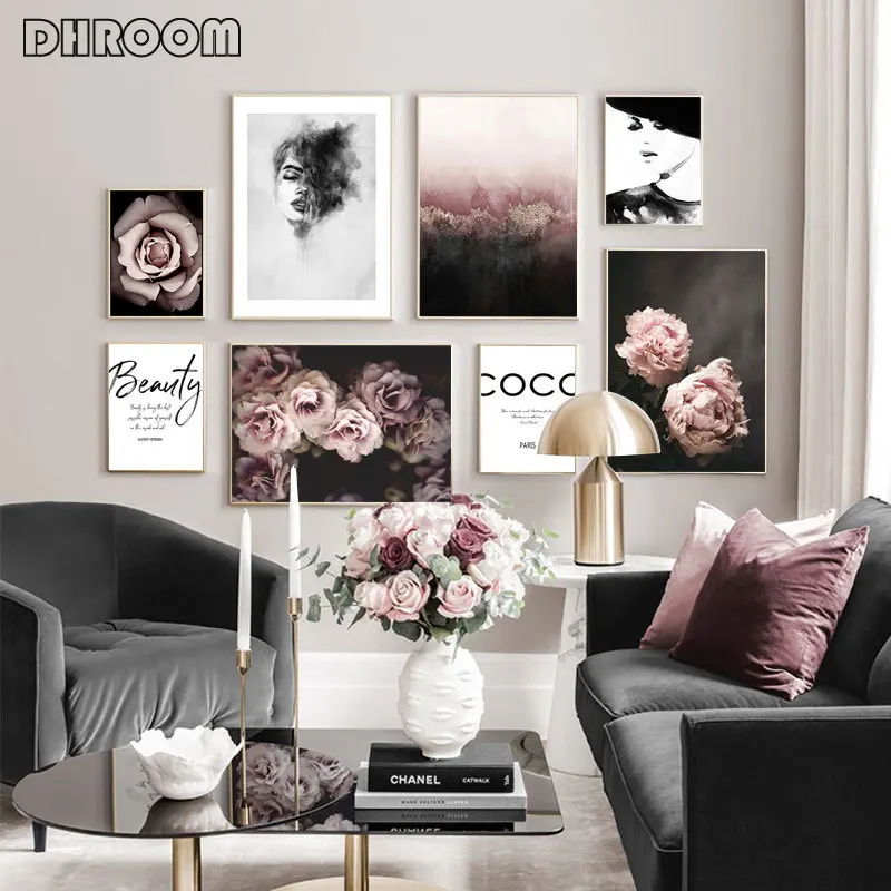 Скандинавская мода настенное искусство холст печать цветочный плакат розы