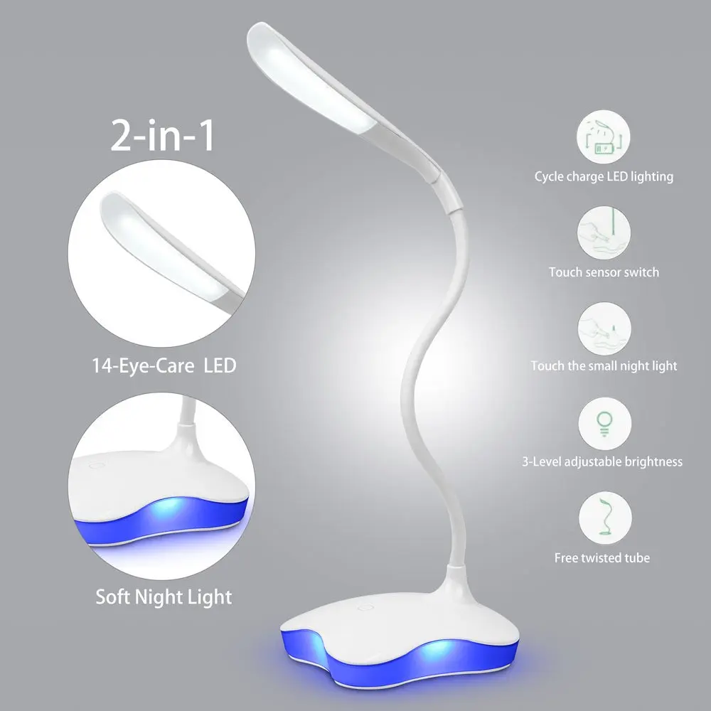 

Flexible Table LED Desk Lamp USB Charging Home Office Study Dimmable Night Light