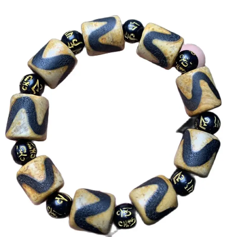 

Tibetan agate tooth yellow tiger tooth pattern old sky Bead Bracelet