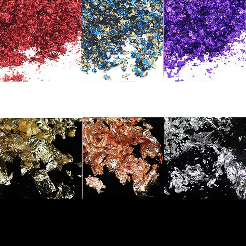 

6 Colors Gold Leaf Gilding Resin Flakes Metallic Foil Flakes Painting Resin Arts B36D