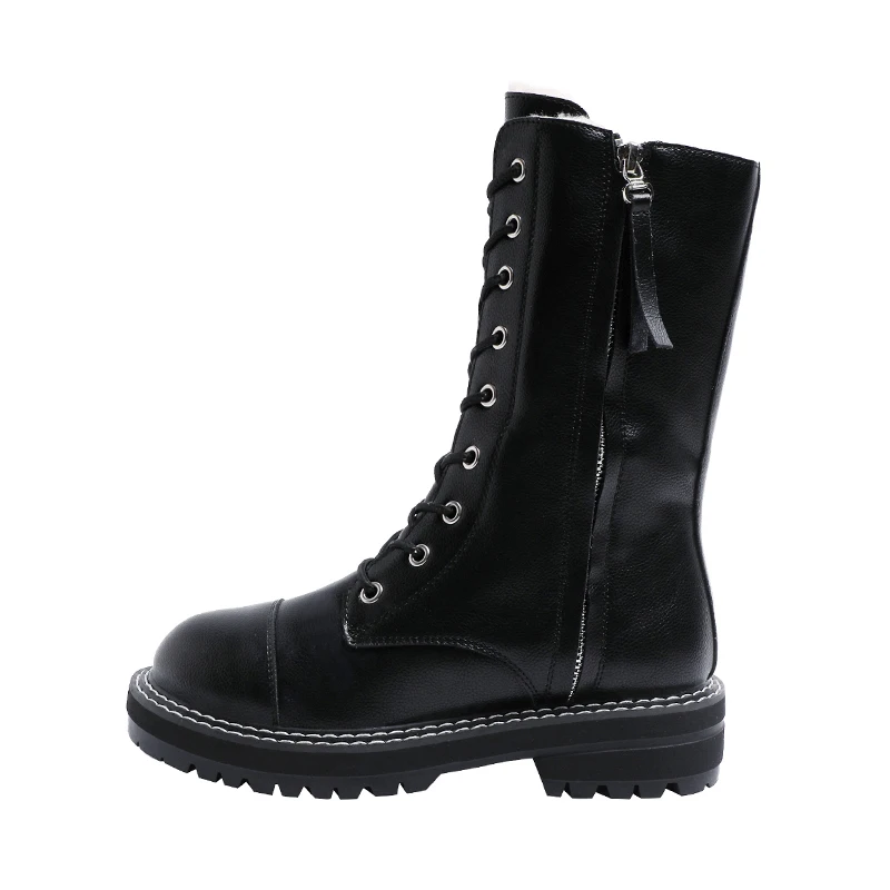 Новые женские сапоги до колена на плоской подошве с круглым носком и боковой