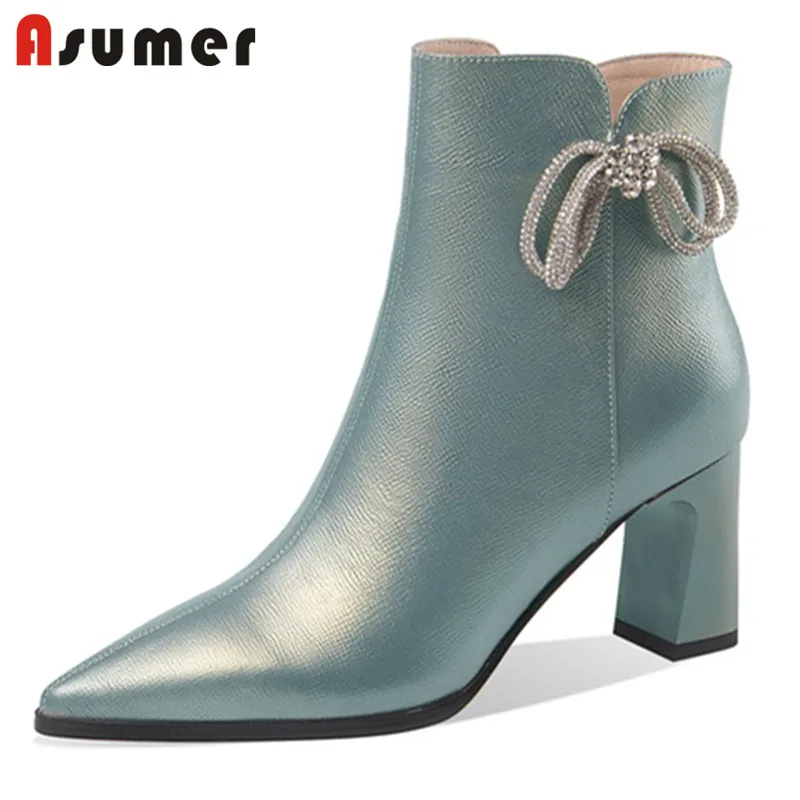 

Asumer 2022 Plus Size 42 High Heels Ladies Boots Pointed Toe Bowknot Zip Autumn Winter Dress Party Shoes Women Ankle Boots