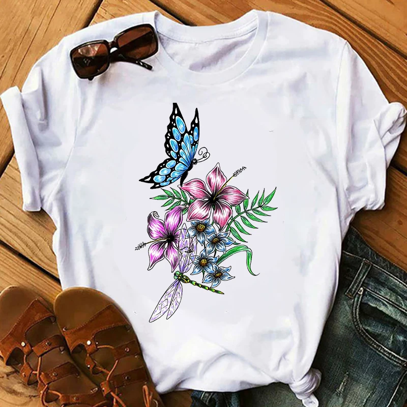 

Women Lady T Shirt Bee Butterfly Printed Tshirt Ladies Short Sleeve Hipster Tee Shirt Female Tops Graphic T-shirs