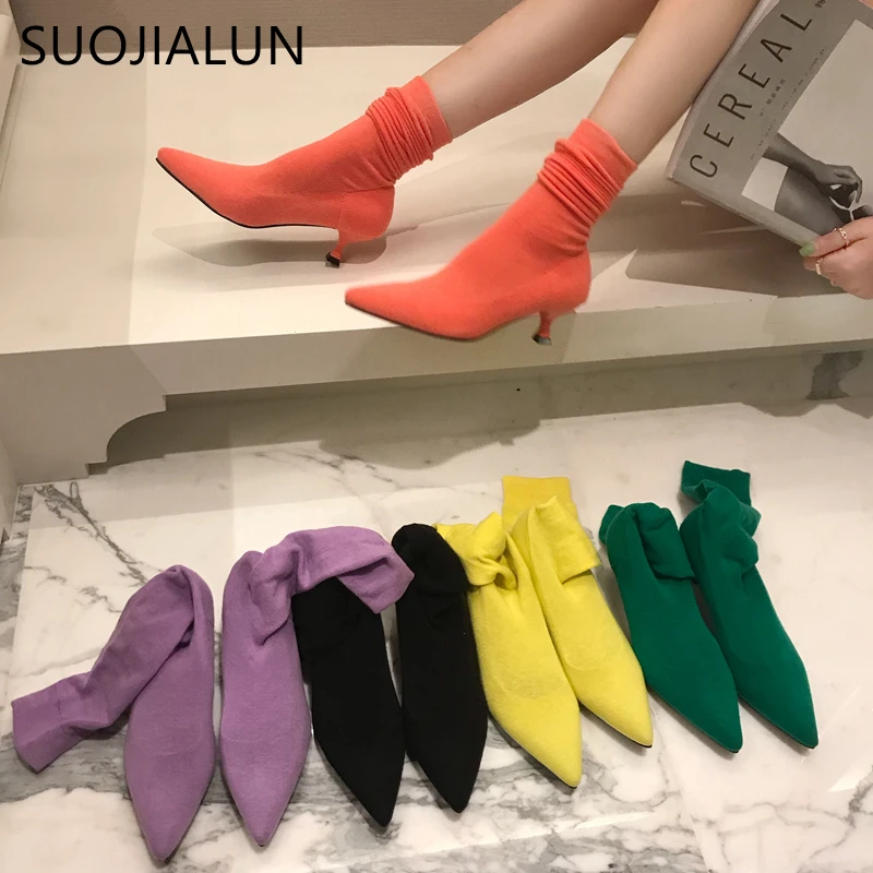SUOJIALUN/женские ботинки модные эластичные ярких цветов сезон весна осень женские