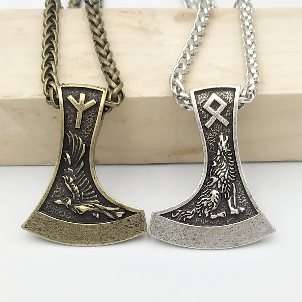 Славянский топор ожерелье с кулоном двойным сторонним рун Викинг один Ворон волк