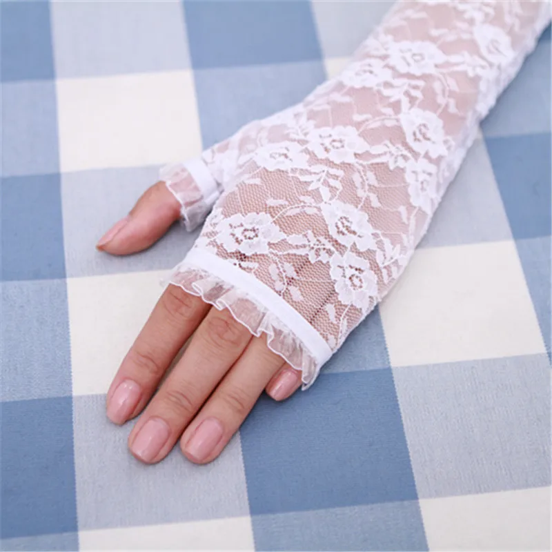 

Sunscreen Lace Arm Sleeve Lady Fingerless Gloves Women Sexy Long Lace Gloves Summer Elastic Sleeve Mittens Driving Gloves