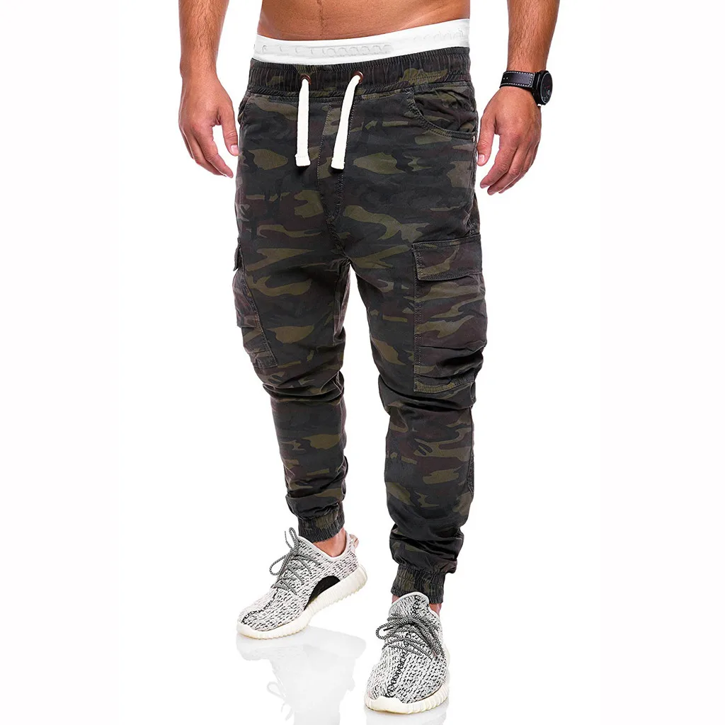 

2019 Men's trousers fashion loose handsome pocket jeans harem pants tooling camouflage pants M-4XL 8.20