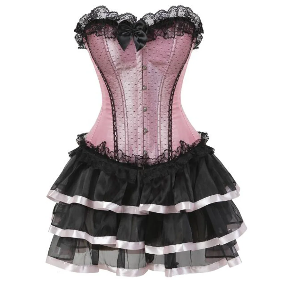 Женское платье в стиле стимпанк сексуальное без бретелек с рюшами на шнуровке