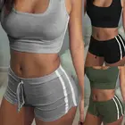 Женский комплект из 2 предметов, майка без рукавов, бюстгальтер, шорты для фитнеса, спортивная одежда для бега, 2020