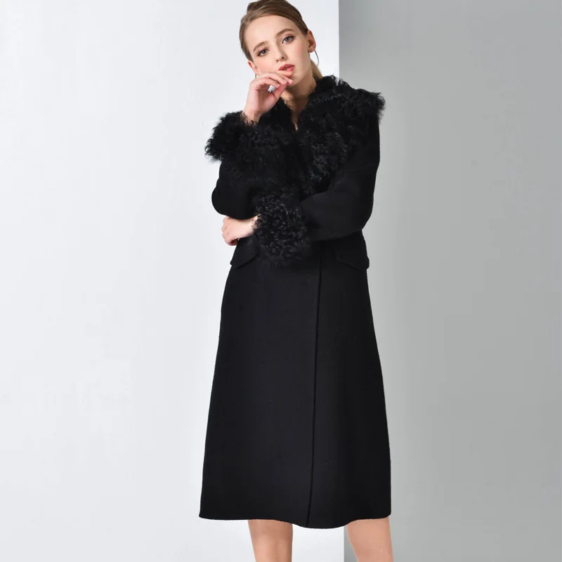 Женское шерстяное пальто-Тренч длинное двухстороннее роскошное пальто из