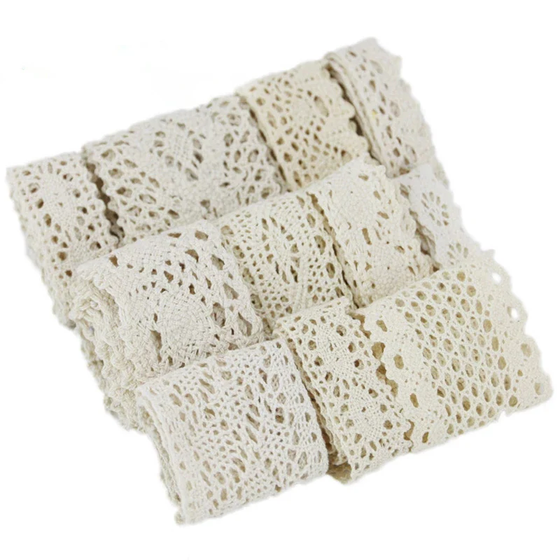 

(5Meter/roll) White Beige Cotton Embroidered Lace Net Ribbons Fabric Trim DIY Sewing Handmade Craft Materials
