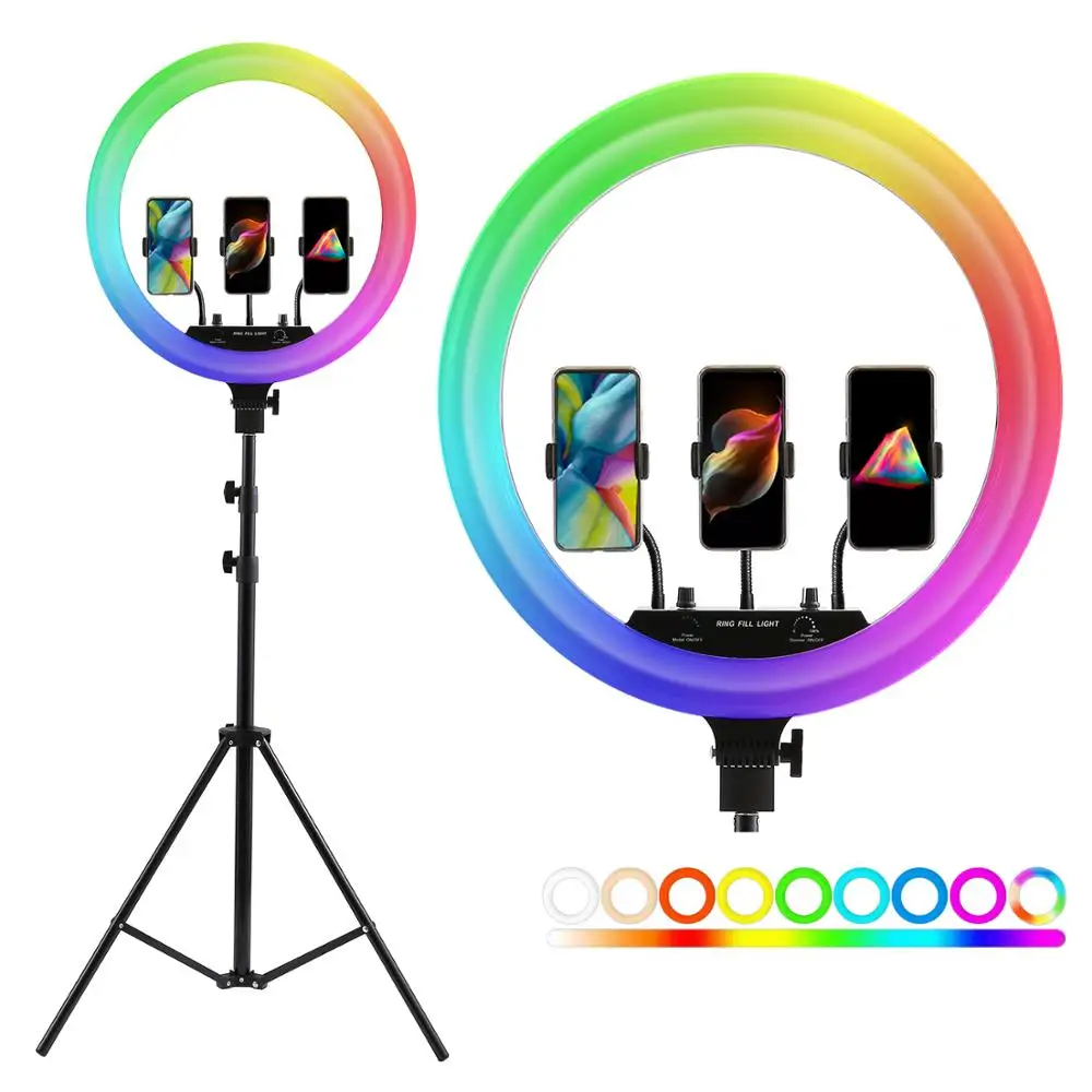 Tripé para Vídeo Lâmpada com 200cm Polegada Photo Studio Iluminação Led Rgb Anel Luz Fotografia Pode Ser Escurecido Grande Maquiagem 14 18