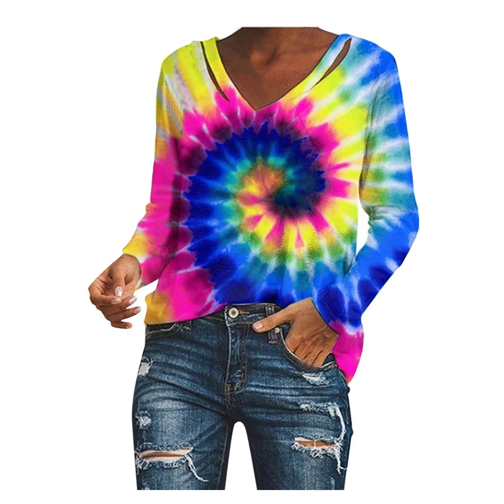 Тай-дай Толстовка Дамский фуражку кофта с v-образным вырезом градиент