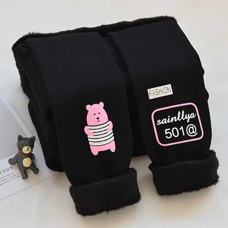 

Girls' Leggings Autumn And Winter Plush Thickened Cartoon Socks Casual Pants Baby Warm Style Children's
