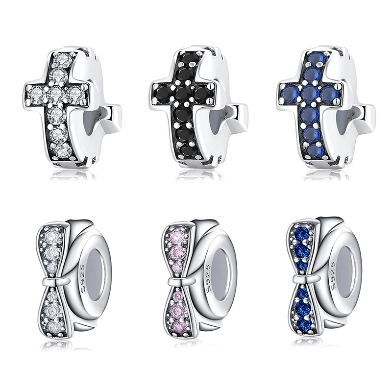 

Fashion Bow Crystal CZ 925 Sterling Silver Charms Stopper Beads Fit Original Pandora Charm Bracelets bangles Jewelry making