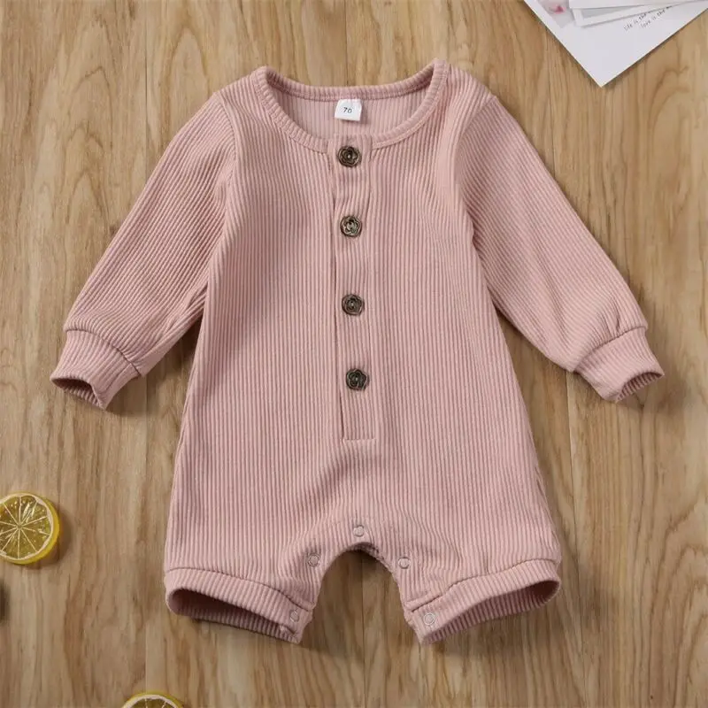 

Emmababy 0-24M Newborn Baby Boy Girl Rompers Outfit Soft Knitted Solid Single Breasted Long Sleeve Romper Jumpsuit Clothes Set