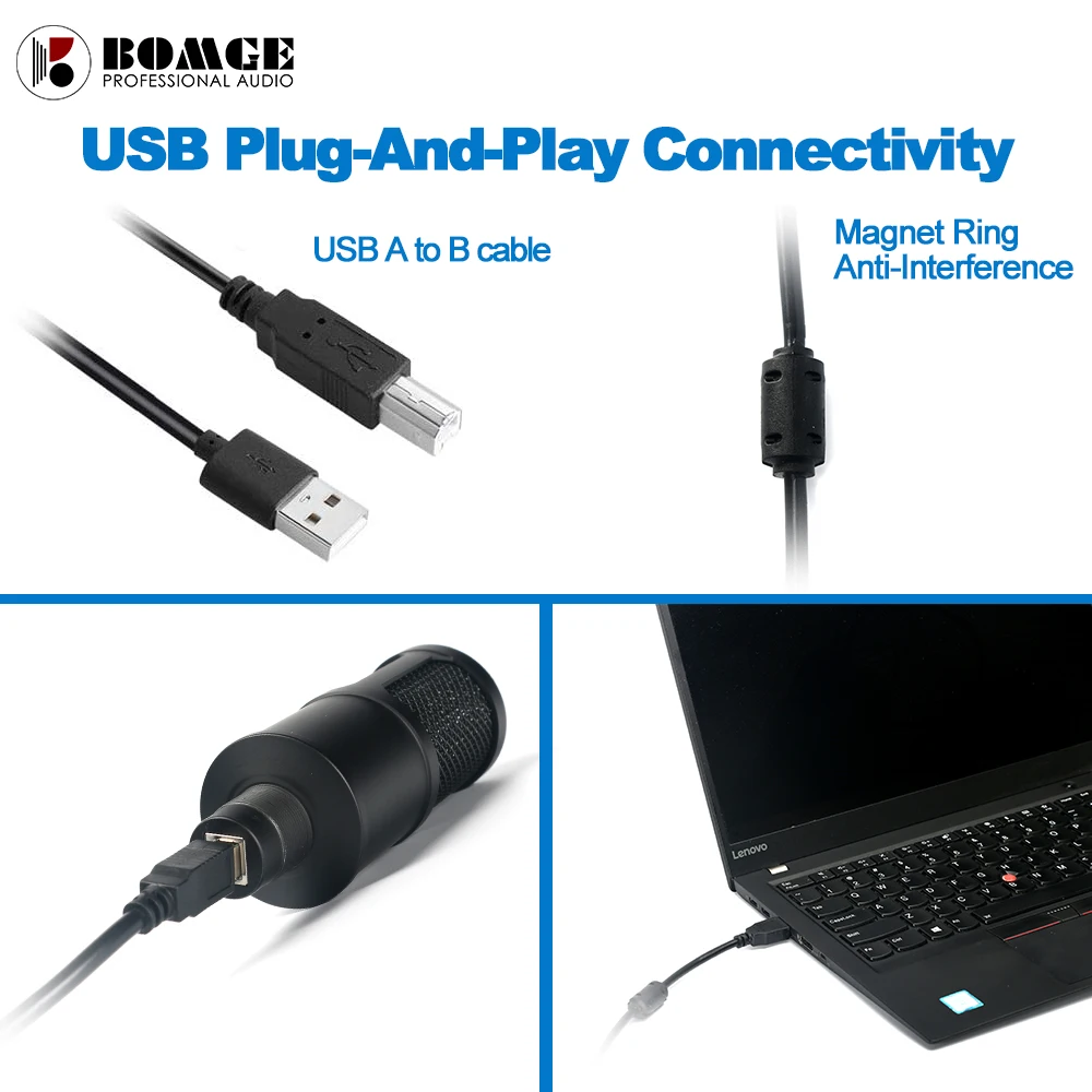 Конденсаторный usb микрофон BOMGE для студийной записи ноутбука ПК windows mac youtube tiktok