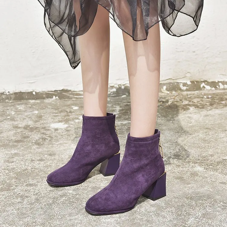 Фиолетовые черные коричневые ботильоны на толстом высоком каблуке женская